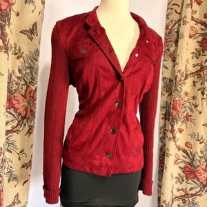RuffHewn cute Red Faux Suede with Ribbed Knit Front detailing and sleeves